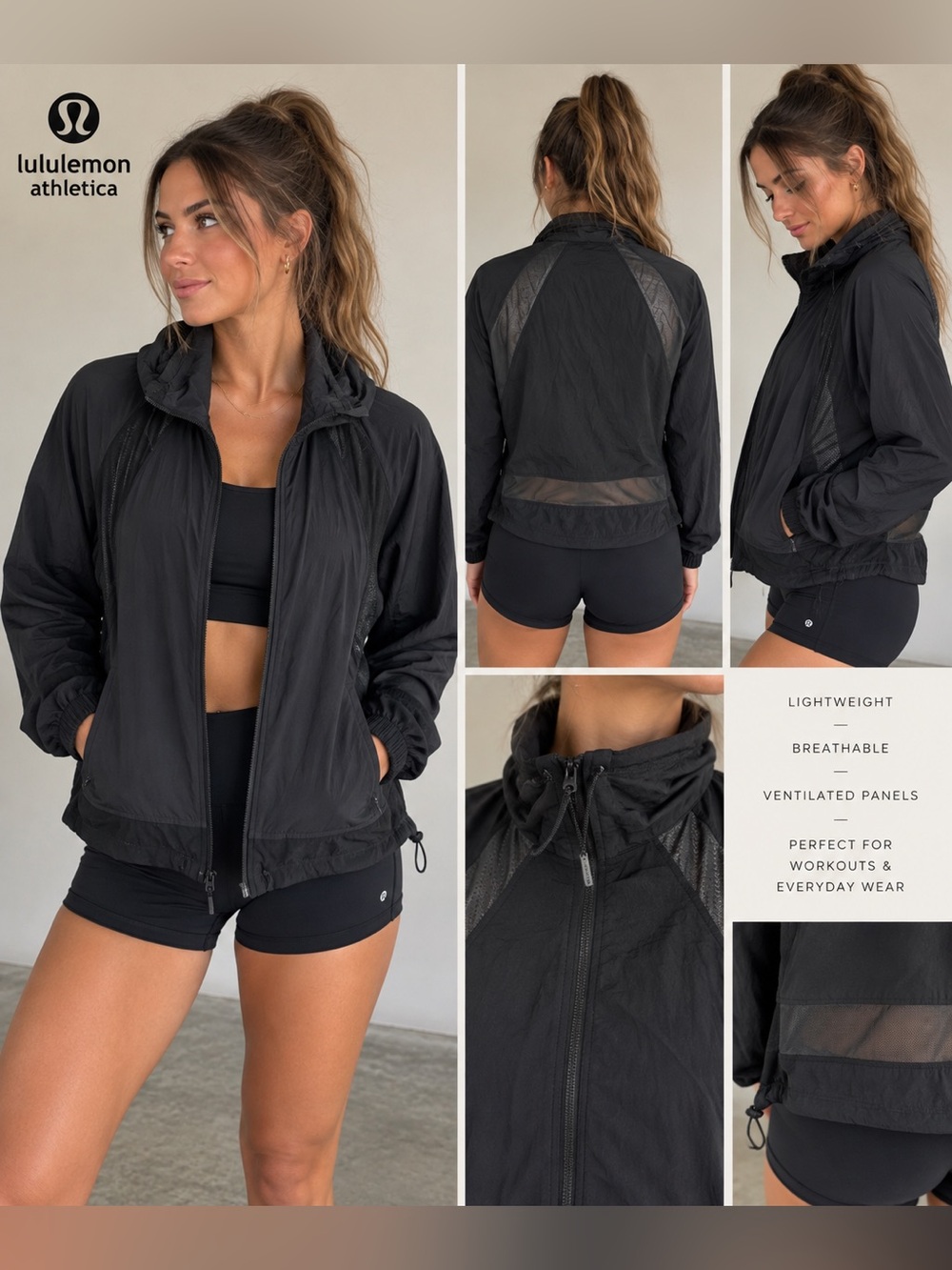 Lulu Lemon Athletica Lightweight Black Zip Windbreaker